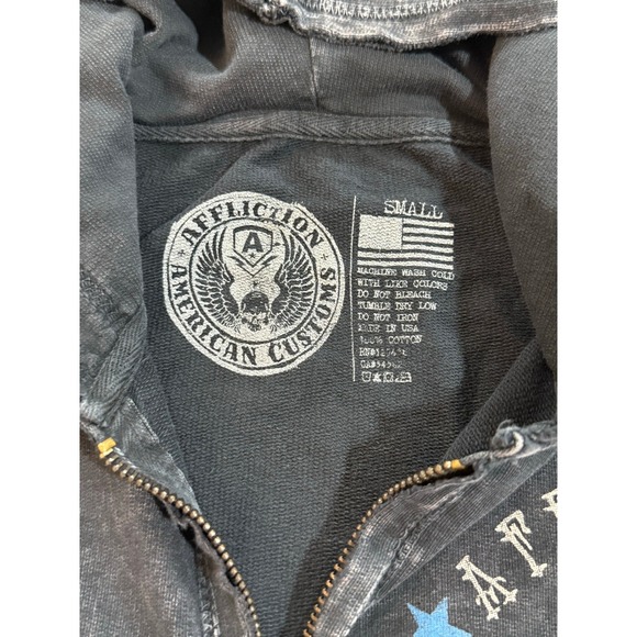 Alflication American Customs Biker Eagle Black Zip Hoodie Mens Size S (40)